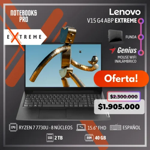 LENOVO V15 G4 ABP EXTREME - RYZEN 7 7730U - SSD 512 GB - 16 GB - 15.6" FHD - 8 núcleos - Teclado español