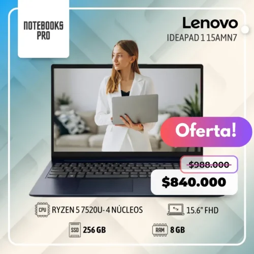 LENOVO IDEAPAD 1 15AMN7 - RYZEN 5 7520U - SSD 256 GB - 8 GB RAM DDR5 - 15.6" FHD