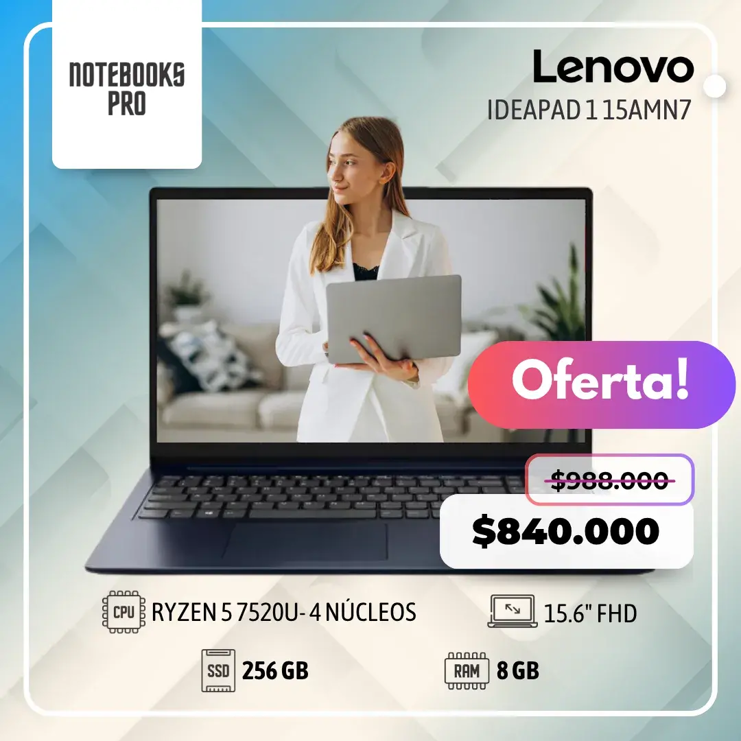 LENOVO IDEAPAD 1 15AMN7 - RYZEN 5 7520U - SSD 256 GB - 8 GB RAM DDR5 - 15.6" FHD
