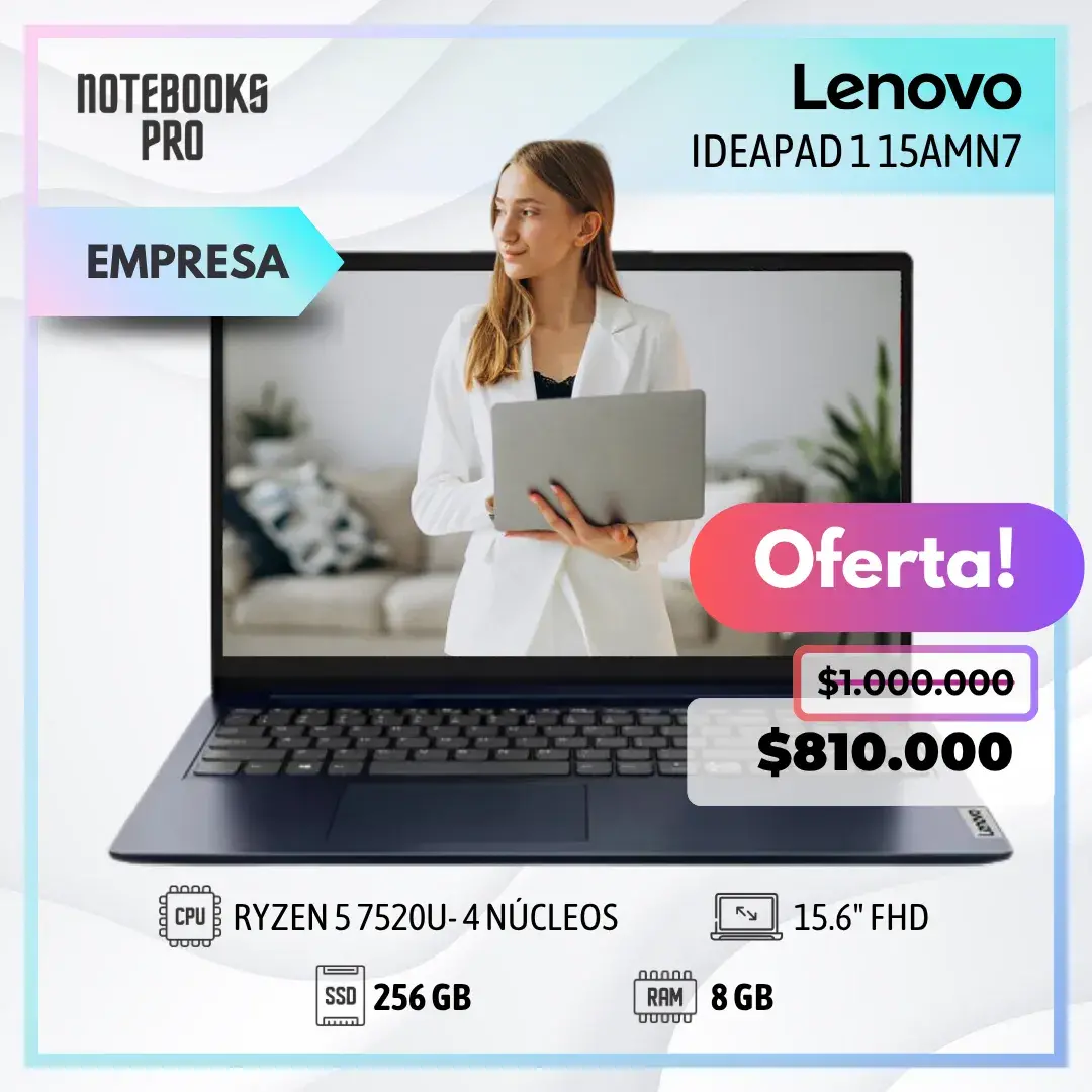 LENOVO IDEAPAD 1 15AMN7 - RYZEN 5 7520U - SSD 256 GB - 8 GB RAM DDR5 - 15.6" FHD