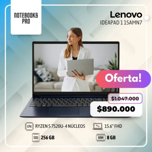 LENOVO IDEAPAD 1 15AMN7 - RYZEN 5 7520U - SSD 256 GB - 8 GB RAM DDR5 - 15.6" FHD