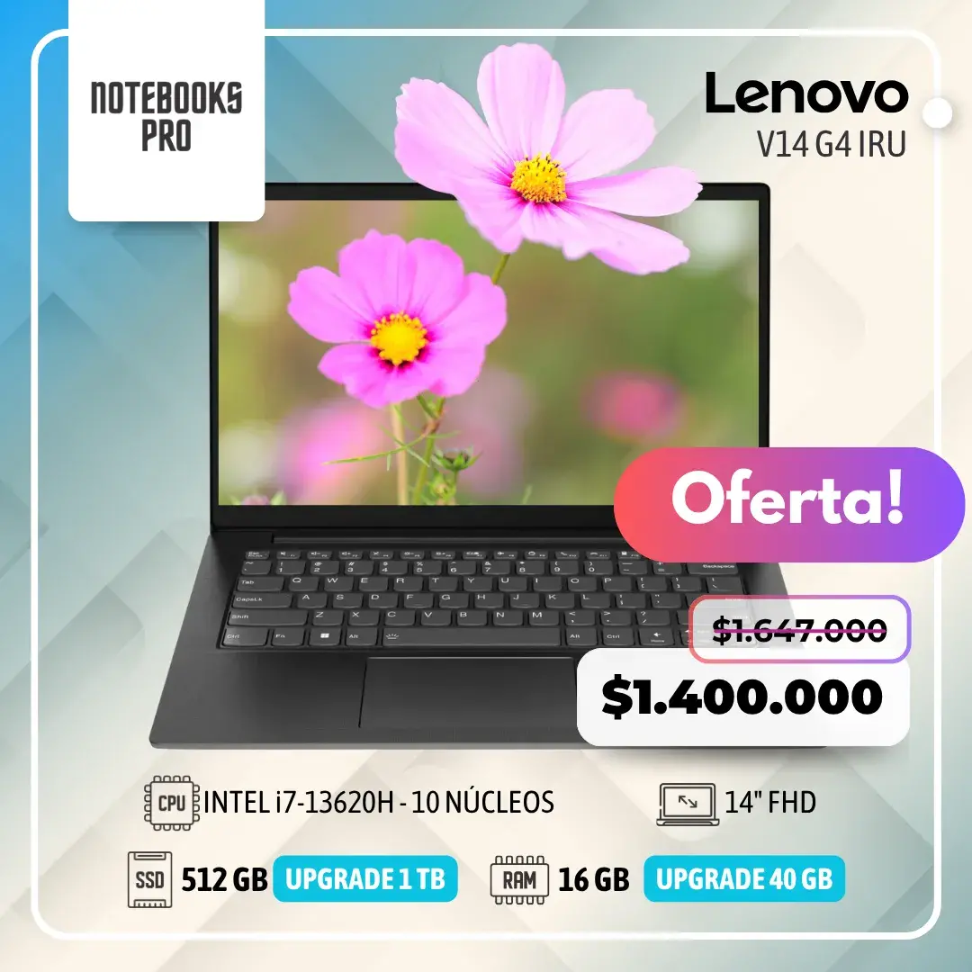 LENOVO V14 G4 IRU - i7-13620H - SSD 512 GB - 16 GB RAM - 14" FHD - 10 Núcleos