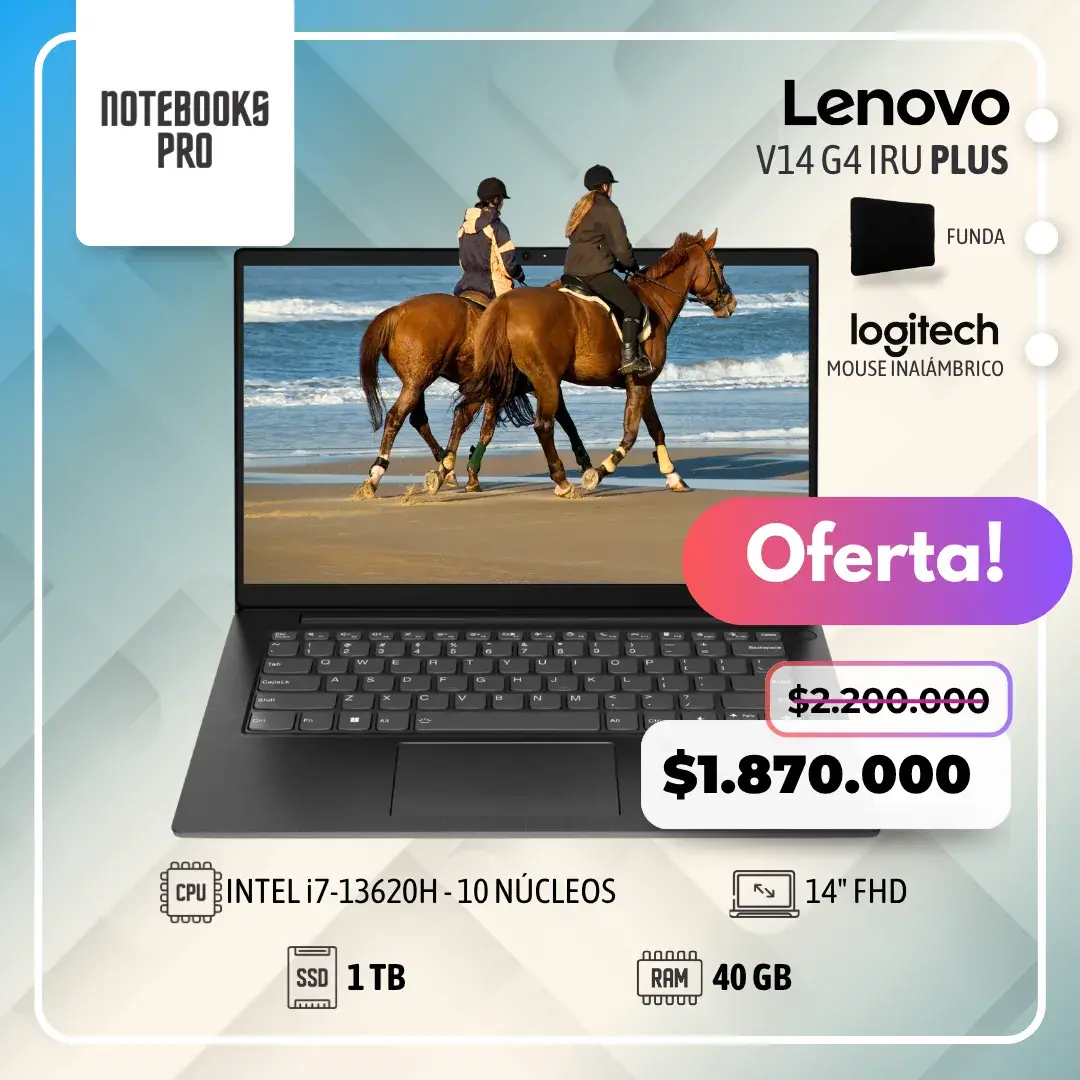 LENOVO V14 G4 IRU PLUS - i7-13620H - SSD 1 GB - 40 GB RAM - 14" FHD - 10 Núcleos