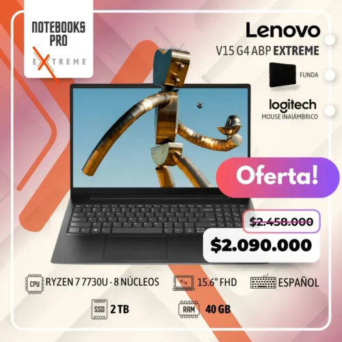 LENOVO V15 G4 ABP EXTREME - RYZEN 7 7730U - SSD 2 TB - 40 GB - 15.6" FHD - 8 núcleos - Teclado español