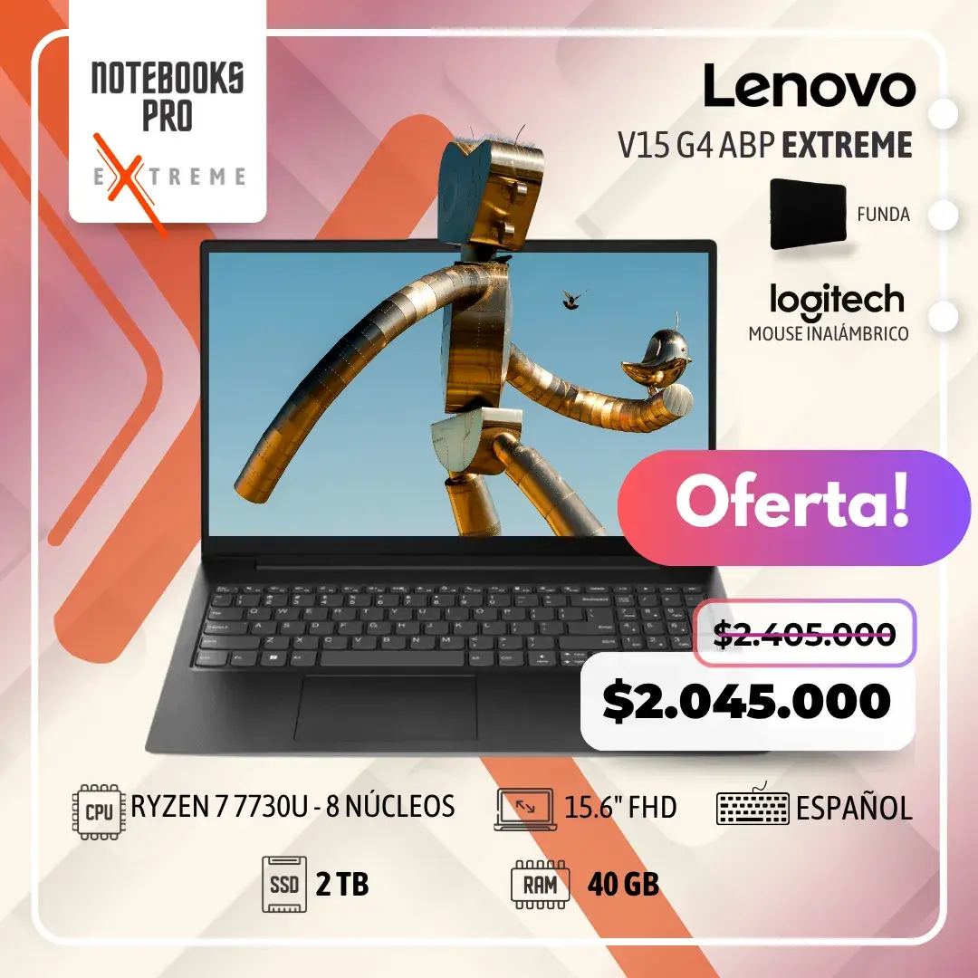 LENOVO V15 G4 ABP EXTREME - RYZEN 7 7730U - SSD 2 TB - 40 GB - 15.6" FHD - 8 núcleos - Teclado español