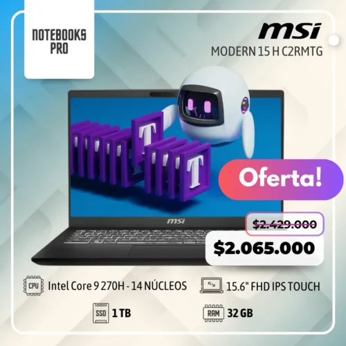 MSI MODERN 15 H C2RMTG- Intel Core 9 270H- SSD 1 TB - 32 GB RAM - 15.6" FHD IPS - Touch-14 núcleos
