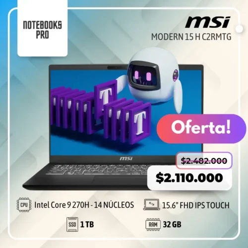 MSI MODERN 15 H C2RMTG- Intel Core 9 270H- SSD 1 TB - 32 GB RAM - 15.6" FHD IPS - Touch-14 núcleos