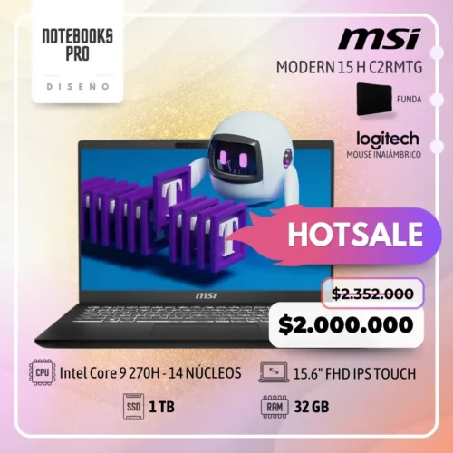 MSI MODERN 15 H C2RMTG- Intel Core 9 270H- SSD 1 TB - 32 GB RAM - 15.6" FHD IPS - Touch-14 núcleos