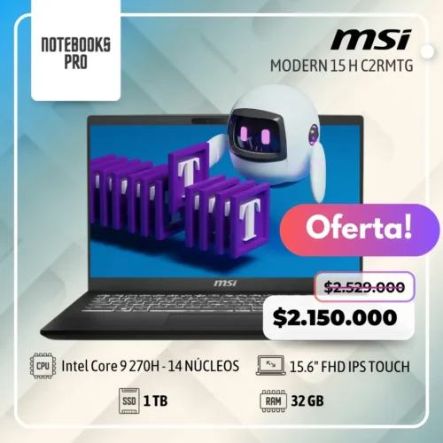 MSI MODERN 15 H C2RMTG- Intel Core 9 270H- SSD 1 TB - 32 GB RAM - 15.6" FHD IPS - Touch-14 núcleos