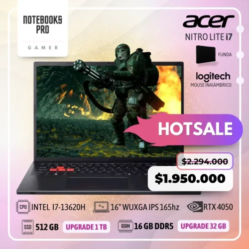 ACER NITRO LITE  - i7-13620H - SSD 512 GB - 16 GB RAM DDR5 - 16" WUXGA IPS 165hz - RTX 4050 - 10 Núcleos