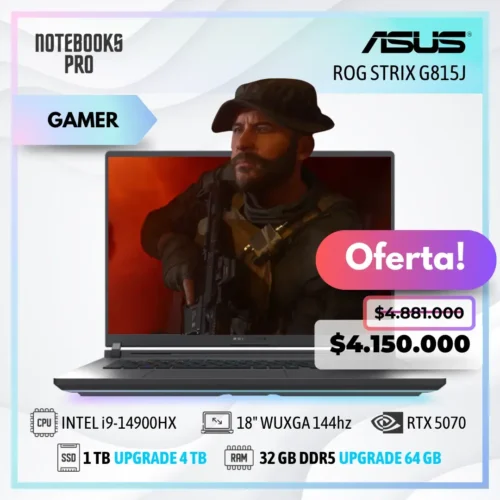 ASUS ROG STRIX G815J - i9-14900HX - SSD 1TB - 32 GB RAM DDR5 - 18" WUXGA 144hz - RTX 5070 - 24 núcleos