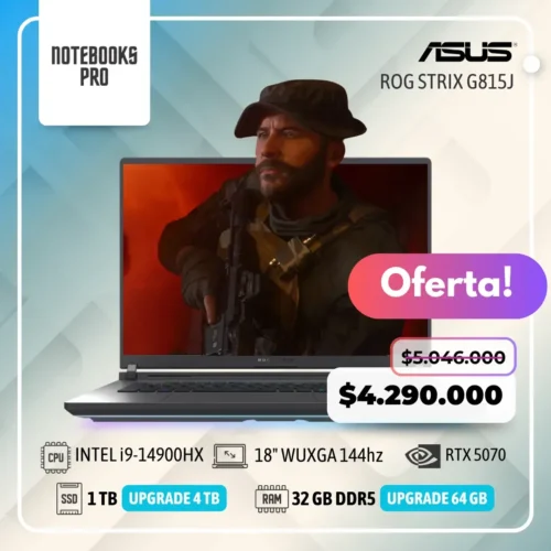 ASUS ROG STRIX G815J - i9-14900HX - SSD 1TB - 32 GB RAM DDR5 - 18" WUXGA 144hz - RTX 5070 - 24 núcleos