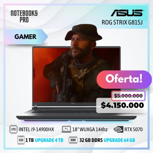 ASUS ROG STRIX G815J - i9-14900HX - SSD 1TB - 32 GB RAM DDR5 - 18" WUXGA 144hz - RTX 5070 - 24 núcleos