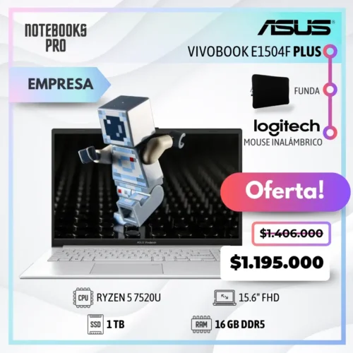 ASUS VIVOBOOK E1504F PLUS - RYZEN 5 7520U - SSD 1 TB - 16 GB RAM DDR5 - 15.6" FHD - 4 Núcleos