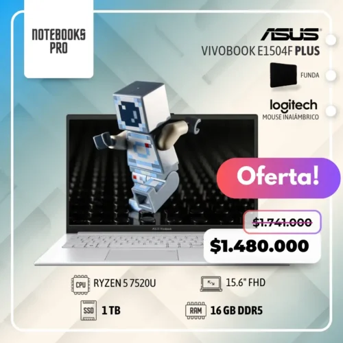 ASUS VIVOBOOK E1504F PLUS - RYZEN 5 7520U - SSD 1 TB - 16 GB RAM DDR5 - 15.6" FHD - 4 Núcleos