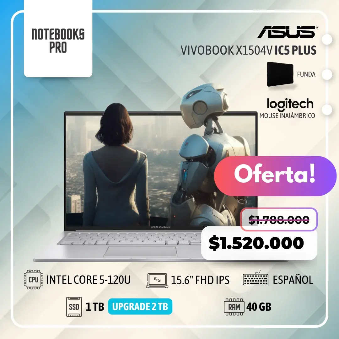 ASUS VIVOBOOK X1504V PLUS - INTEL CORE 5-120U - SSD 1 TB - 40 GB RAM - 15.6" FHD-IPS- 10 nucleos-Teclado Español