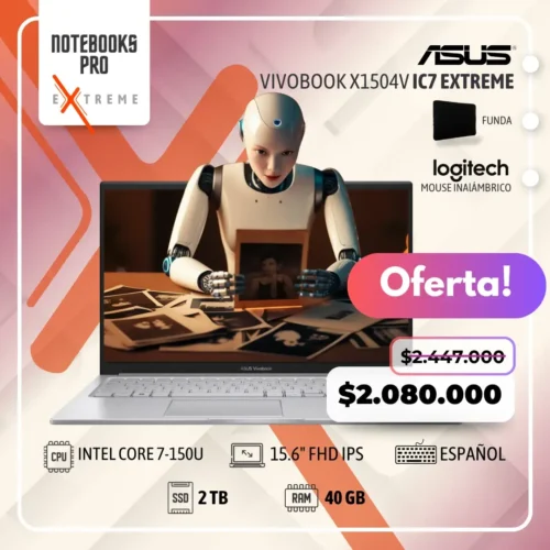 ASUS VIVOBOOK X1504V EXTREME - INTEL CORE 7-150U - SSD 2 TB - 40 GB RAM - 15.6" FHD IPS - 10 nucleos-Teclado Español