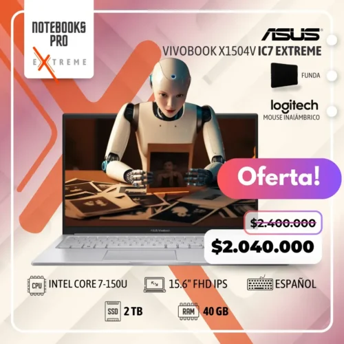 ASUS VIVOBOOK X1504V EXTREME - INTEL CORE 7-150U - SSD 2 TB - 40 GB RAM - 15.6" FHD IPS - 10 nucleos-Teclado Español