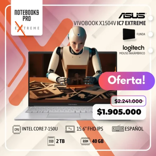 ASUS VIVOBOOK X1504V EXTREME - INTEL CORE 7-150U - SSD 2 TB - 40 GB RAM - 15.6" FHD IPS - 10 nucleos-Teclado Español