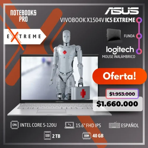 ASUS VIVOBOOK X1504V EXTREME - INTEL CORE 5-120U - SSD 2 TB - 40 GB RAM - 15.6" FHD-IPS- 10 nucleos-Teclado Español