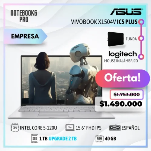 ASUS VIVOBOOK X1504V PLUS - INTEL CORE 5-120U - SSD 1 TB - 40 GB RAM - 15.6" FHD-IPS- 10 nucleos-Teclado Español