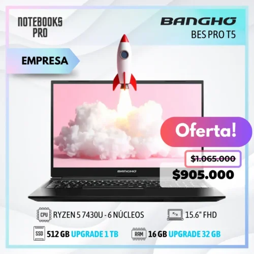 BANGHO BES PRO T5- RYZEN 5 7430U - SSD 512 GB - 16 GB RAM - 15.6" FHD - 6 Núcleos