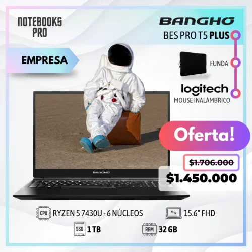 BANGHO BES PRO T5 PLUS - RYZEN 5 7430U - SSD 1 TB - 32 GB RAM - 15.6" FHD - 6 Núcleos - Teclado Retroiluminado