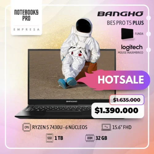 BANGHO BES PRO T5 PLUS - RYZEN 5 7430U - SSD 1 TB - 32 GB RAM - 15.6" FHD - 6 Núcleos - Teclado Retroiluminado