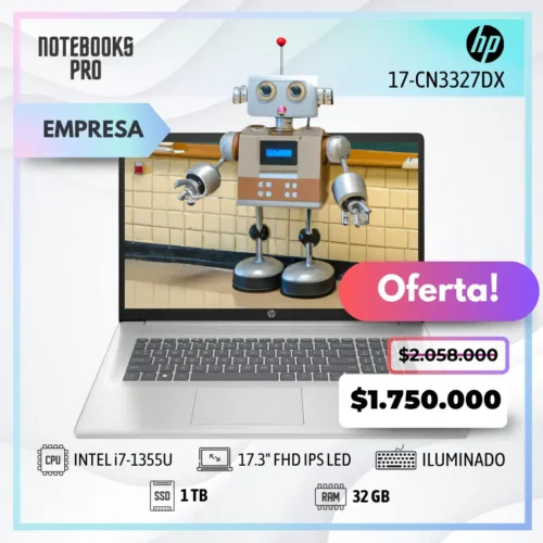 HP 17-CN3327DX - i7-1355U- SSD 1TB - 32GB RAM - 17.3" FHD IPS LED - Teclado Retroiluminado