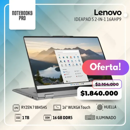 LENOVO IDEAPAD 5  2-IN-1 16AHP9 - RYZEN 7 8845HS - SSD 1 TB  - 16 GB RAM DDR5 - 16" WUXGA Touch - Teclado Retroiluminado - Lector de Huella- 8 Núcleos