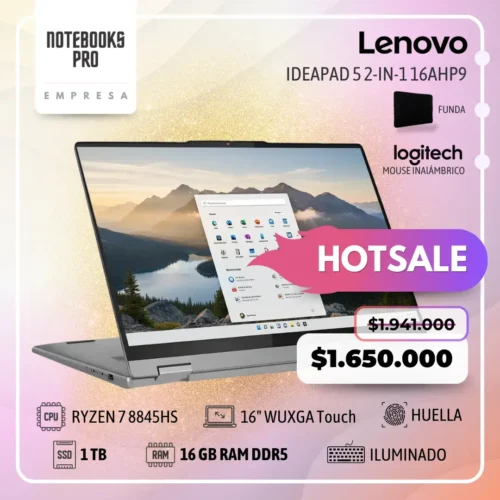 LENOVO IDEAPAD 5  2-IN-1 16AHP9 - RYZEN 7 8845HS - SSD 1 TB  - 16 GB RAM DDR5 - 16" WUXGA Touch - Teclado Retroiluminado - Lector de Huella- 8 Núcleos