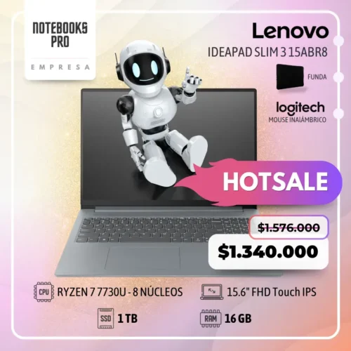 LENOVO IDEAPAD SLIM 3 15ABR8 - RYZEN 7 7730U - SSD 1 TB  - 16 GB RAM - 15.6" FHD Touch- IPS  - 8 núcleos-Teclado Retroiluminado