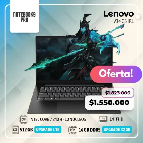 LENOVO V14 G5 IRL - INTEL CORE 7 240 H  - SSD 512 GB - 16 GB RAM DDR5 - 14" FHD-10 núcleos