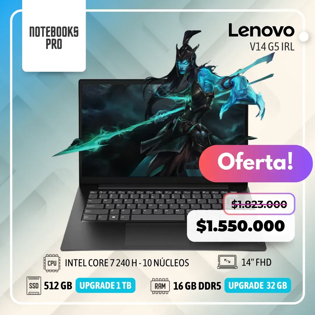 LENOVO V14 G5 IRL - INTEL CORE 7 240 H - SSD 512 GB - 16 GB RAM DDR5 - 14" FHD-10 núcleos