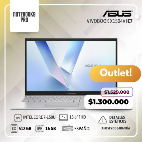 (OUTLET) ASUS VIVOBOOK X1504V - INTEL CORE 7-150U - SSD 512 GB - 16 GB RAM - 15.6" FHD- 10 núcleos -Teclado Español