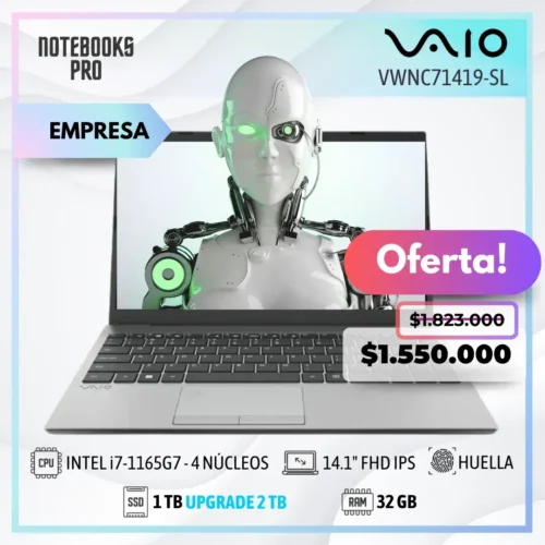 VAIO VWNC71419-SL - i7-1165G7 - SSD 1TB - 32 GB RAM - 14.1" FHD IPS   - Lector de huella - 4 núcleos