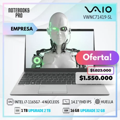 VAIO VWNC71419-SL - i7-1165G7 - SSD 1TB - 16 GB RAM - 14.1" FHD IPS   - Lector de huella - 4 núcleos