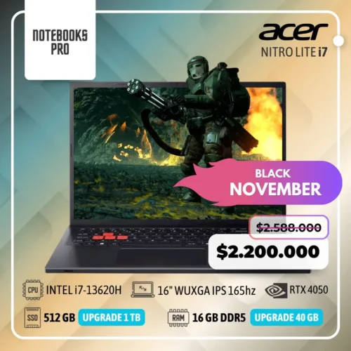 ACER NITRO LITE  - i7-13620H - SSD 512 GB - 16 GB RAM DDR5 - 16" WUXGA IPS 165hz - RTX 4050 - 10 Núcleos
