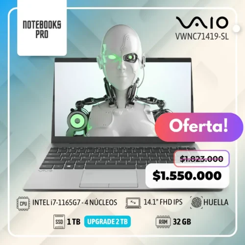 VAIO VWNC71419-SL - i7-1165G7 - SSD 1TB - 32 GB RAM - 14.1" FHD IPS   - Lector de huella - 4 núcleos