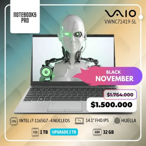 VAIO VWNC71419-SL - i7-1165G7 - SSD 1TB - 32 GB RAM - 14.1" FHD IPS - Lector de huella - 4 núcleos