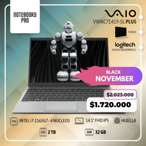 VAIO VWNC71419-SL PLUS - i7-1165G7 - SSD 2TB - 32 GB RAM - 14.1" FHD IPS - Lector de huella - 4 núcleos