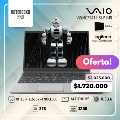 VAIO VWNC71419-SL PLUS - i7-1165G7 - SSD 2TB - 32 GB RAM - 14.1" FHD IPS - Lector de huella - 4 núcleos