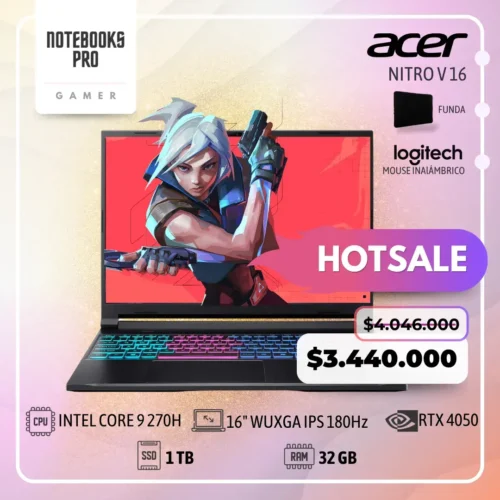ACER NITRO V 16 - INTEL CORE 9 270H - SSD 1 TB - 32 GB RAM DDR5 - 16" WUXGA IPS 180Hz - RTX 5070 - 14 Núcleos
