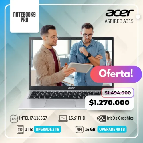 ACER ASPIRE 3 A315 - i7-1165G7 - SSD 1 TB - 16 GB RAM - 15.6" FHD - Iris Xe Graphics - 8 Núcleos