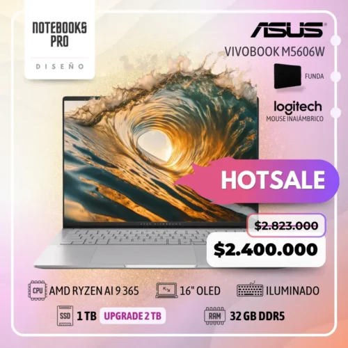 ASUS VIVOBOOK M5606W - AMD RYZEN AI 9 365 - SSD 1TB - 32 GB RAM DDR5 - 16" OLED  - Teclado retroiluminado - 10 núcleos