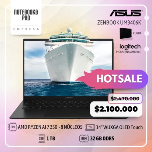 ASUS ZENBOOK UM3406K - AMD RYZEN AI 7 350  - SSD 1 TB - 32 RAM DDR5 - 14'' WUXGA OLED Touch - 8 Núcleos - Teclado retroiluminado