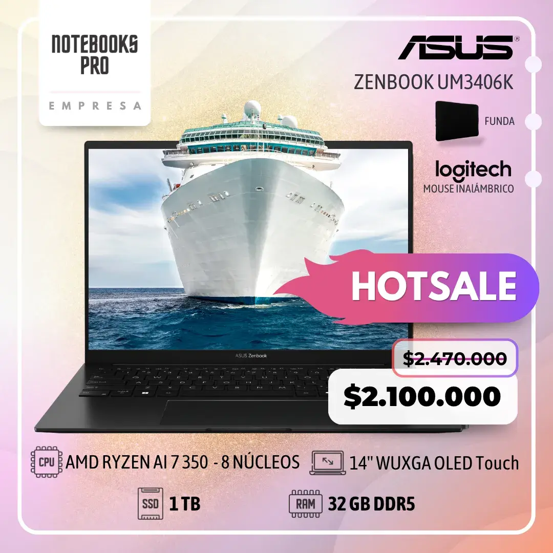 ASUS ZENBOOK UM3406K - AMD RYZEN AI 7 350 - SSD 1 TB - 32 RAM DDR5 - 14'' WUXGA OLED Touch - 8 Núcleos - Teclado retroiluminado
