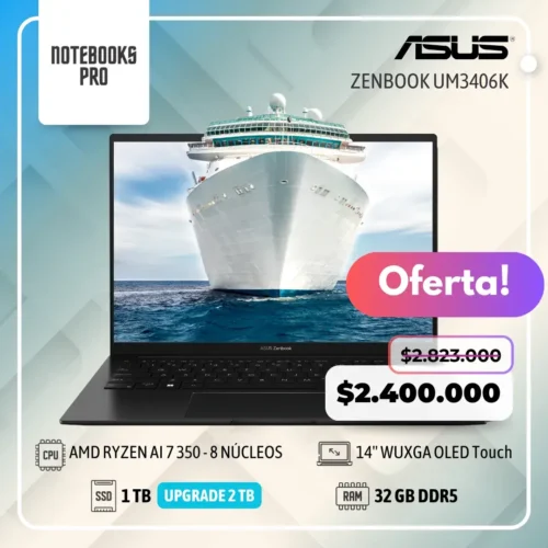 ASUS ZENBOOK UM3406K - AMD RYZEN AI 7 350  - SSD 1 TB - 32 RAM DDR5 - 14'' WUXGA OLED Touch - 8 Núcleos - Teclado retroiluminado