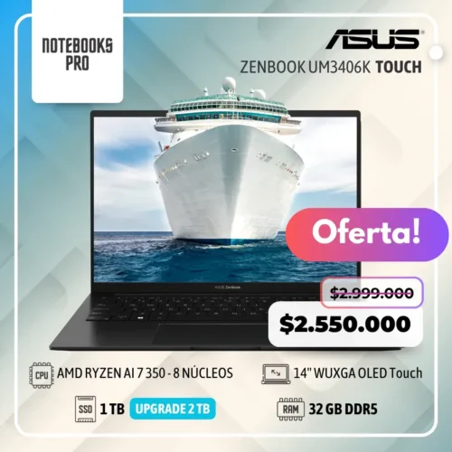 ASUS ZENBOOK UM3406K - AMD RYZEN AI 7 350  - SSD 1 TB - 32 RAM DDR5 - 14'' WUXGA OLED Touch - 8 Núcleos - Teclado retroiluminado