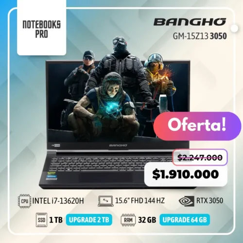 BANGHO GM-15Z13 - i7-13620H - SSD 1 TB - 32 GB RAM - 15.6" FHD 144 HZ- RTX 3050- 10 Núcleos-Teclado Retroiluminado